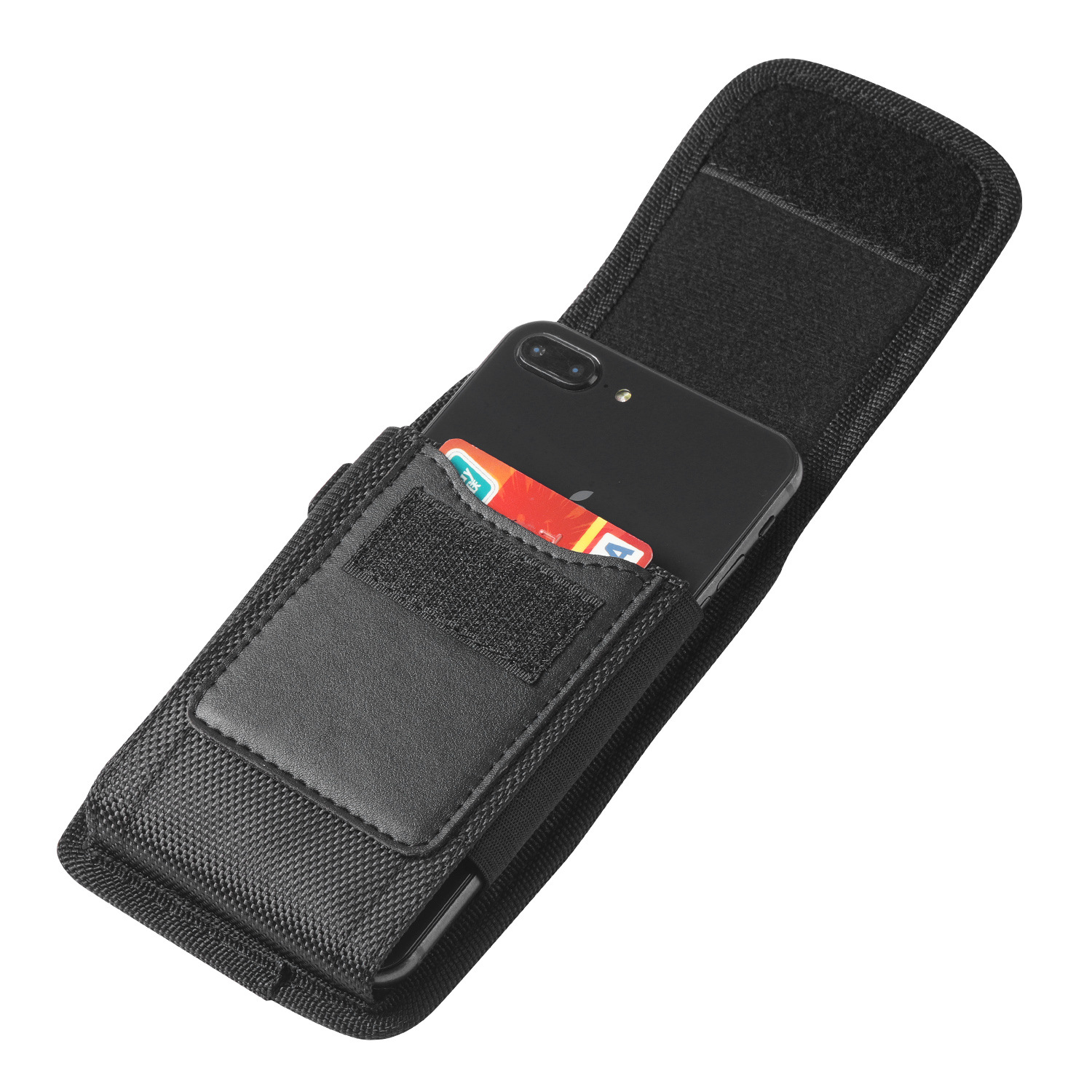 Suitable for iPhone15 vertical MAX leather case card Oxford cloth nylon fabric belt mobile phone waist bag