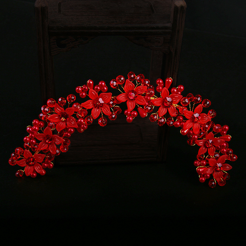 Korean-style wedding bride headdress handmade flower bride ornaments wedding hair accessories Crystal Crown manufacturers