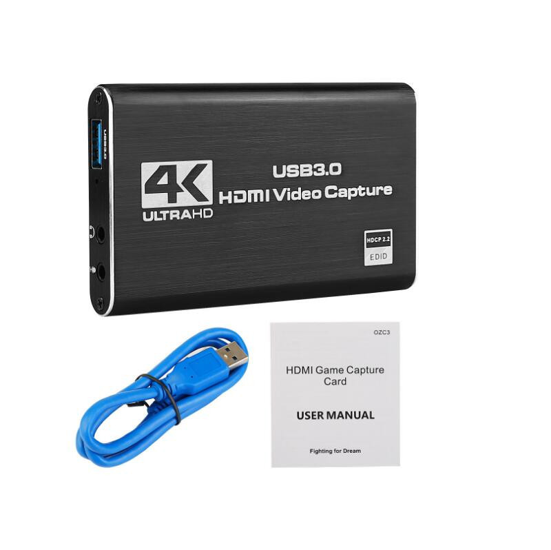 4K capture card HDMI video converter recorder microphone input ring out OBS software support 60Hz