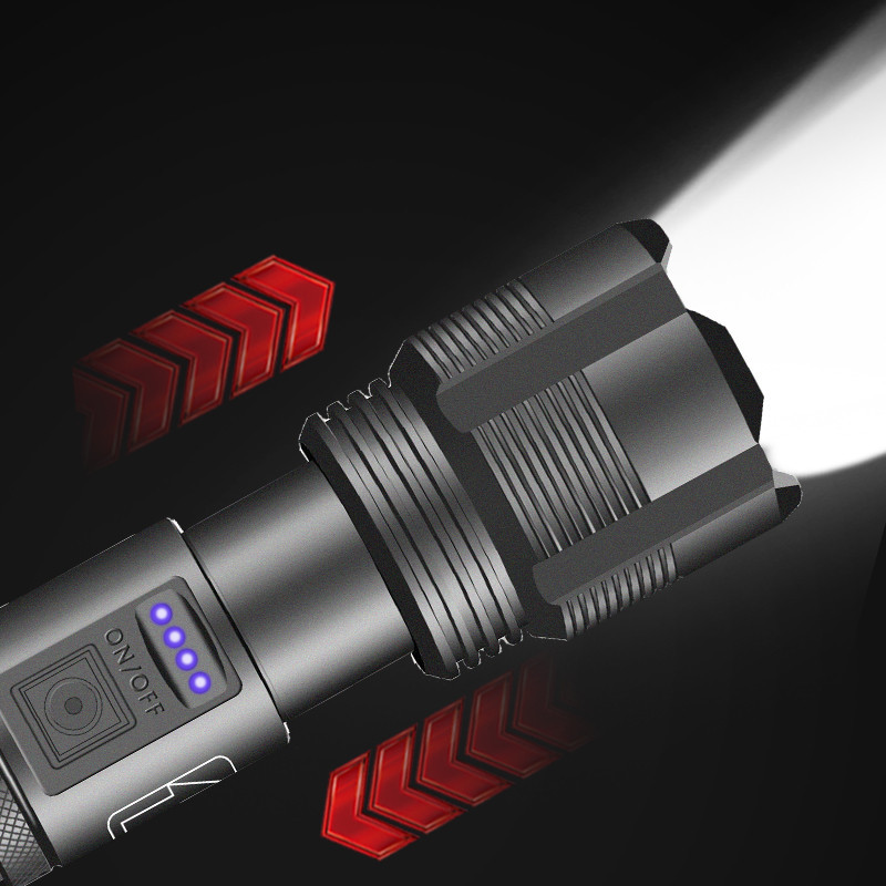 Cross-border XHP50 LED flashlight USB charging P70 searchlight outdoor emergency long-range zoom flashlight
