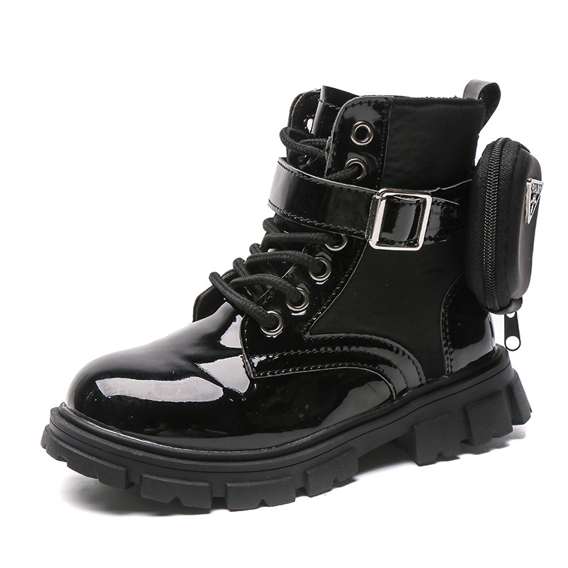 Girls' Martin Boots 2023 Spring and Autumn New Arrival Single Boots Fashion Girls' British Style Ankle Boots Children's Fleece-Lined Leather Boots Trendy