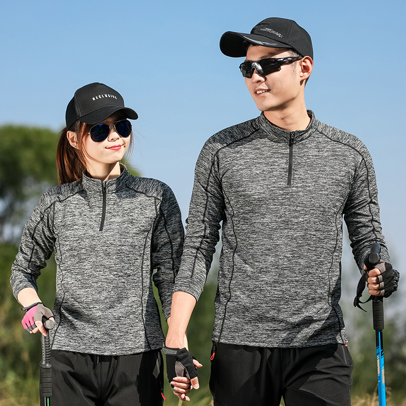 Factory wholesale outdoor Autumn wear stand collar quick-drying clothes lovers stretch long sleeve T-shirt Men's Fitness wear sportswear women