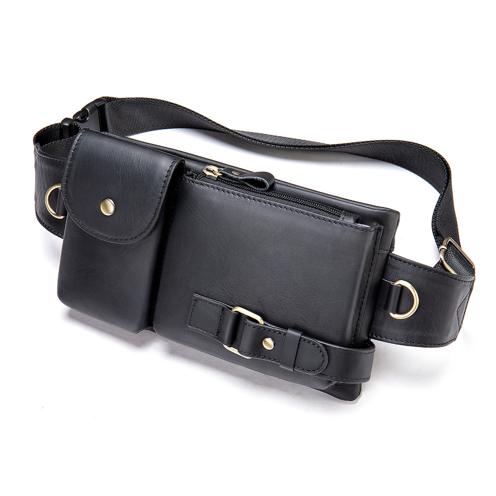 Marent Genuine Leather Waist Bag Men's Top Layer Cowhide Men's Shoulder Crossbody Bag Mobile Phone Waist Bag Men's Crossbody Chest Bag Men