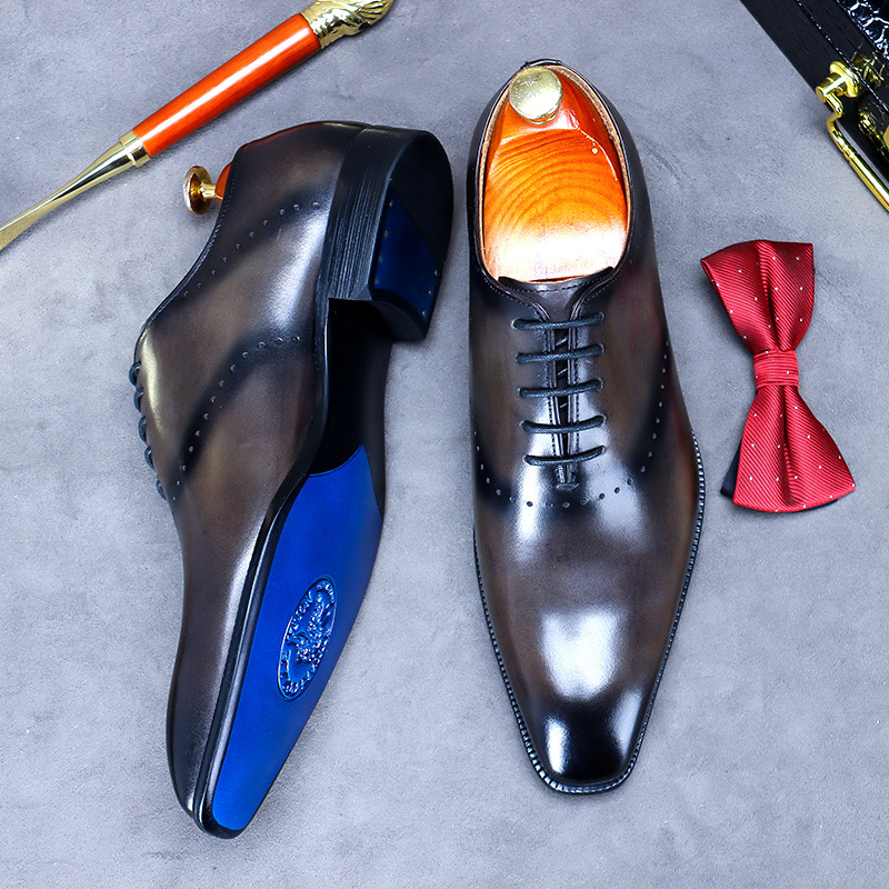 Men's Shoes Business Leather Shoes Oxford Vintage Gentleman Shoes Lace-up British Full Leather Casual Trendy Shoes