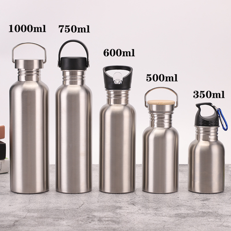 Factory direct supply 304 American-style large-mouth single-layer stainless steel sports kettle multi-lid outdoor mountaineering portable cold water bottle