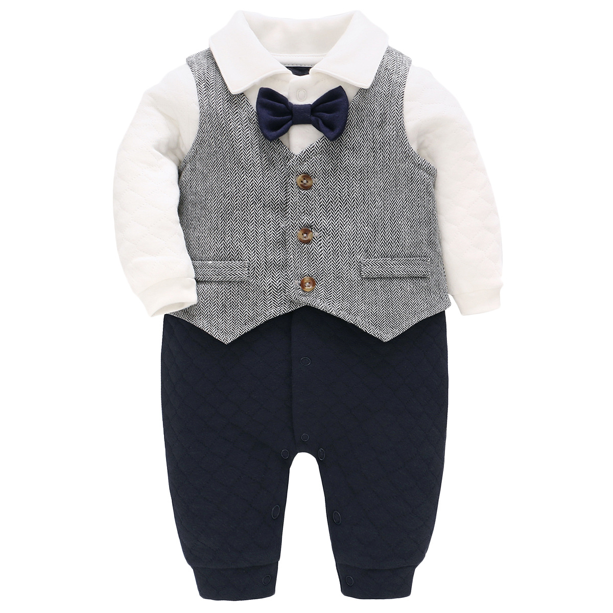 Children's clothing in stock baby jumpsuit spring and autumn baby boy Air cotton romper gentleman two-piece suit handsome boy suit