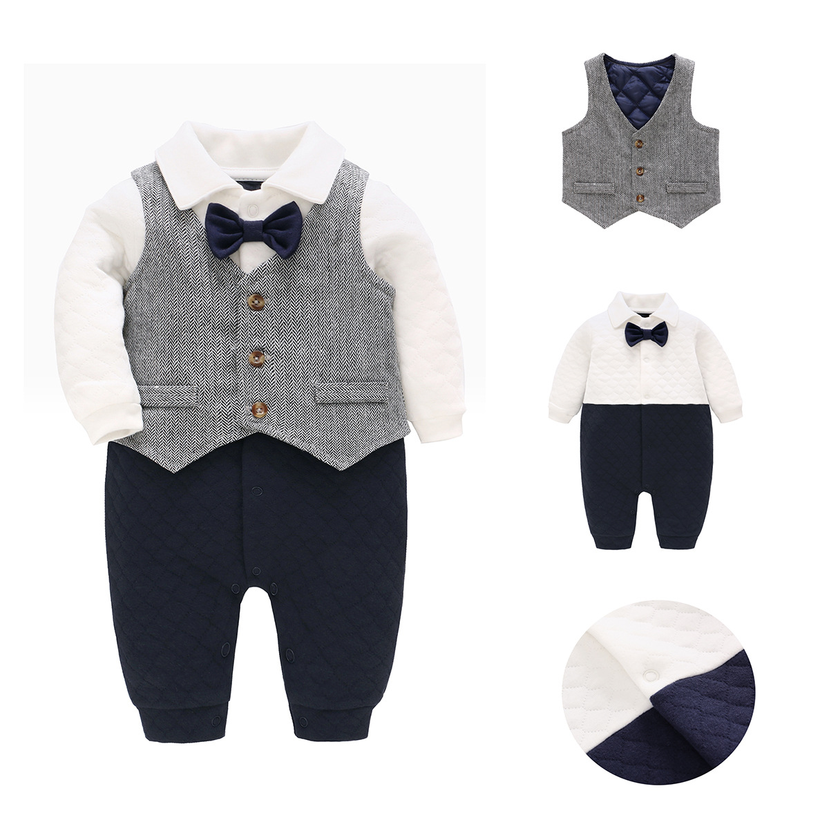 Children's clothing in stock baby jumpsuit spring and autumn baby boy Air cotton romper gentleman two-piece suit handsome boy suit
