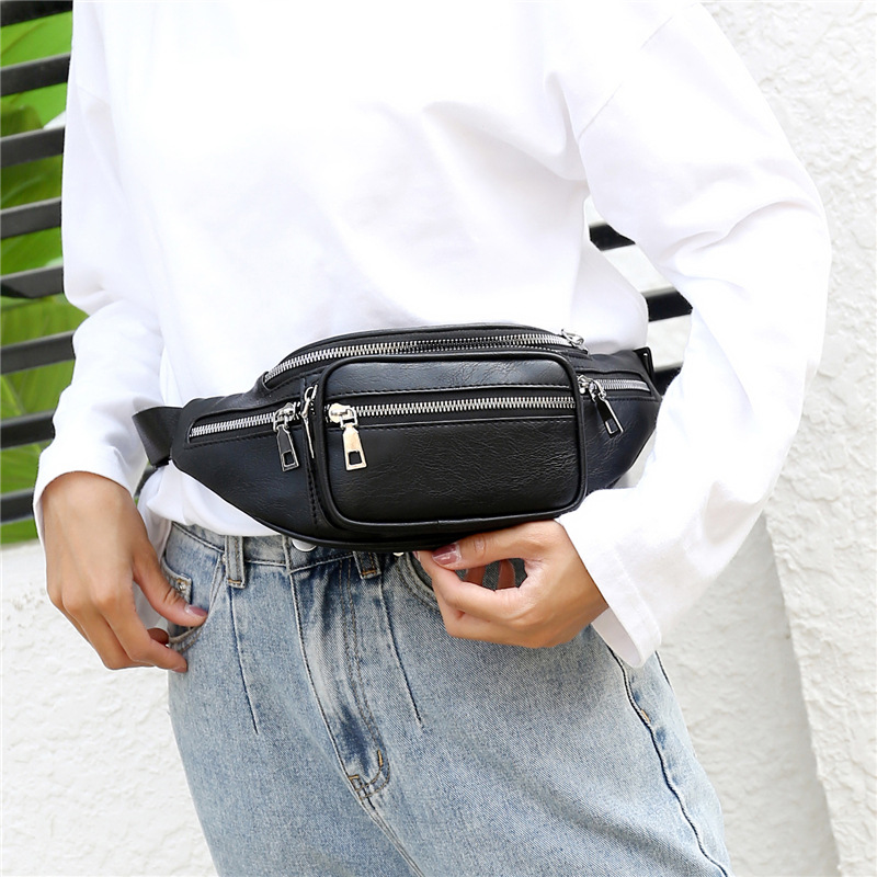 Autumn 2024 New Men's Waist Bag Waterproof Wear-resistant PU Leather Fashion Cross-border Waist Bag Multi-pocket All-match Chest Bag