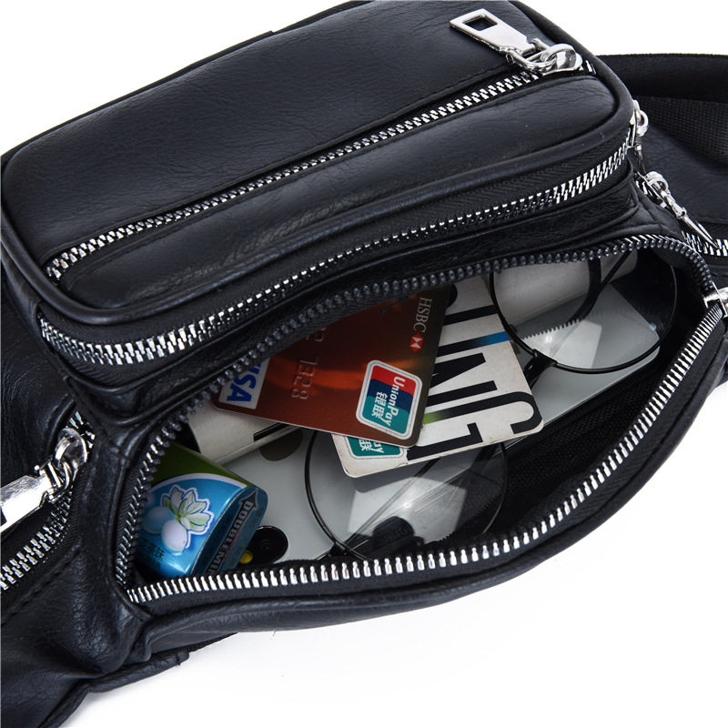 Autumn 2024 New Men's Waist Bag Waterproof Wear-resistant PU Leather Fashion Cross-border Waist Bag Multi-pocket All-match Chest Bag