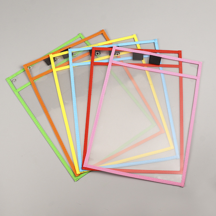 Wholesale spot PET erasable file bag colorful PVC double needle car sewing dry erase bag A4 transparent tutorial file bag