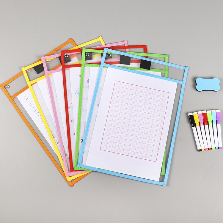 Wholesale spot PET erasable file bag colorful PVC double needle car sewing dry erase bag A4 transparent tutorial file bag