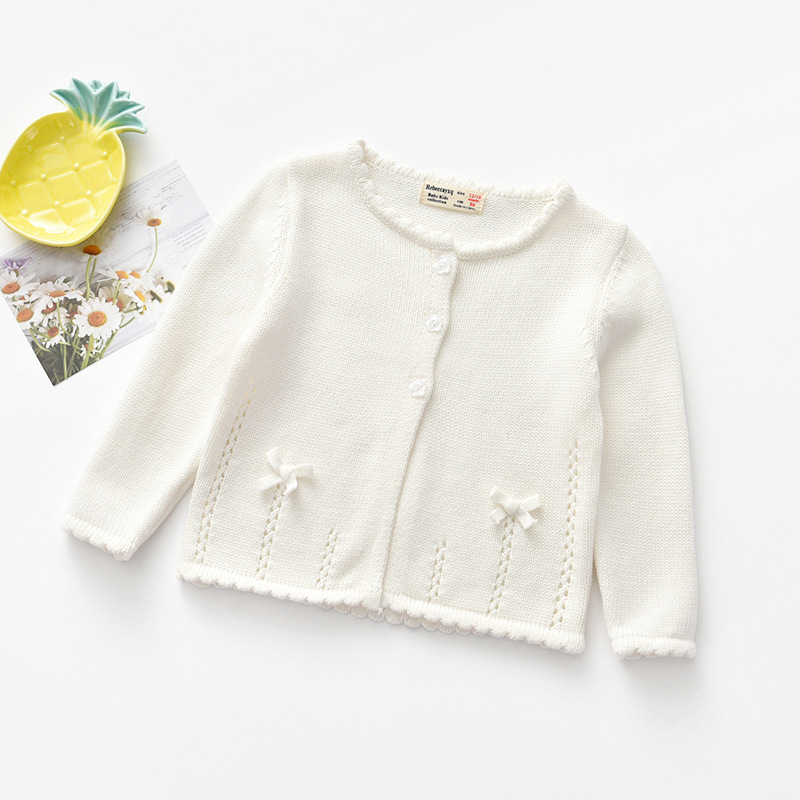 2023 spring new thick needle cotton girls sweater baby sweater Bow cardigan a generation of hair