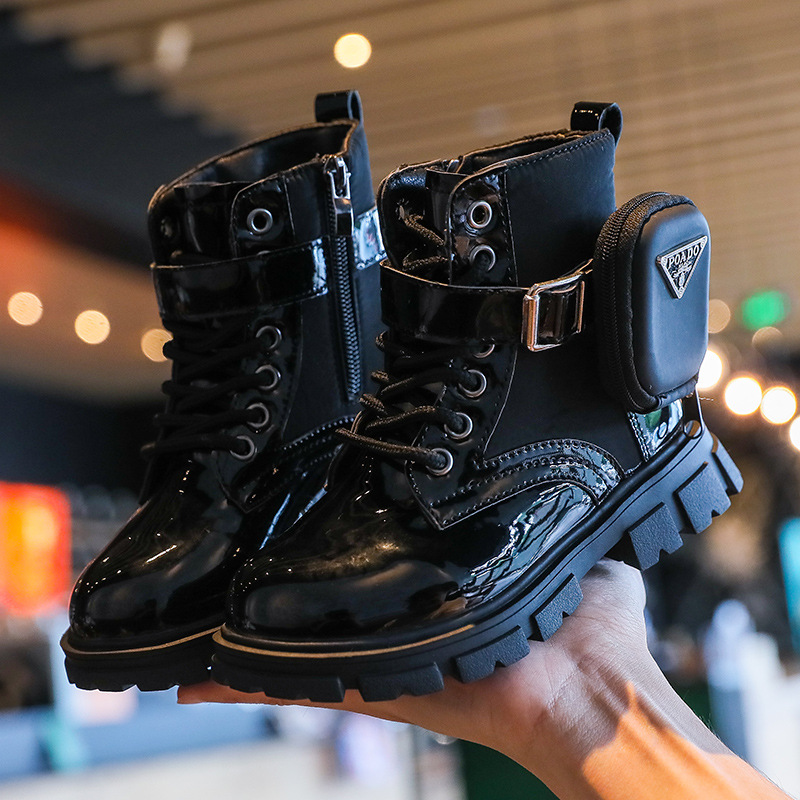 Girls' Martin Boots 2023 Spring and Autumn New Arrival Single Boots Fashion Girls' British Style Ankle Boots Children's Fleece-Lined Leather Boots Trendy