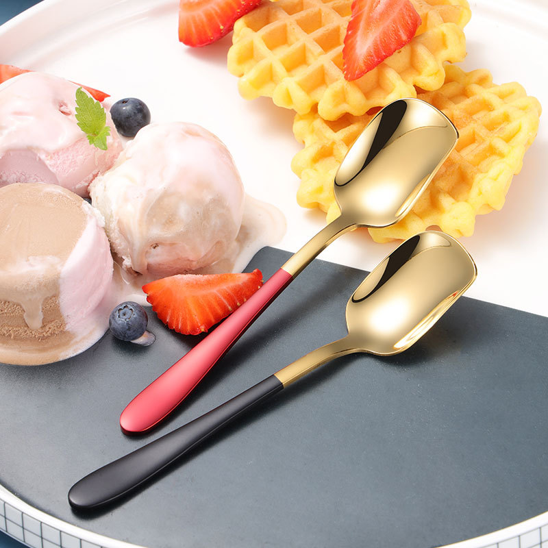 Stainless steel spoon 304 Net red spoon Korean ice cream spoon children small spoon golden spray paint dessert ice cream spoon
