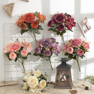 European-style retro hydrangea peony bouquet hibiscus rose artificial flower home wedding decoration fake flower flower arrangement
