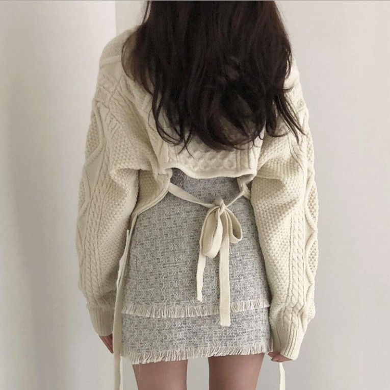 Autumn and Winter New Korean Style chic Stylish Vintage Nimble Pattern Back Strap Japanese Style Lazy Style Knitted Sweater for Women