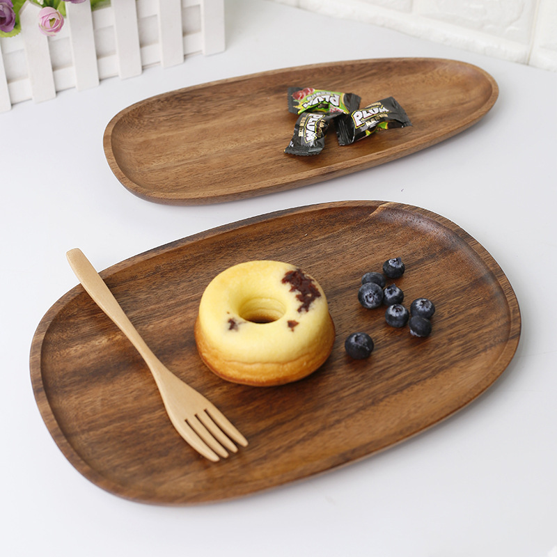 Acacia wooden tray solid wood special-shaped plate creative fruit plate melon seed plate irregular oval goose soft stone dessert snack plate