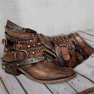 Independent Station European and American Cross-border Foreign Trade Women's Shoes 2020 Autumn and Winter Thick Heel Large Size Belt Short Boots Women