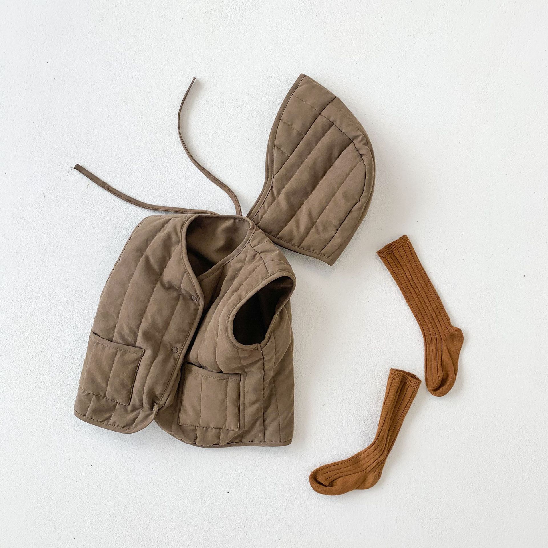Korean Style Autumn and Winter Baby's Outer Wear Small Vest Solid Color Quilted Baby Vest Cotton-padded Coat Thickened Warm Children's Cotton Jacket