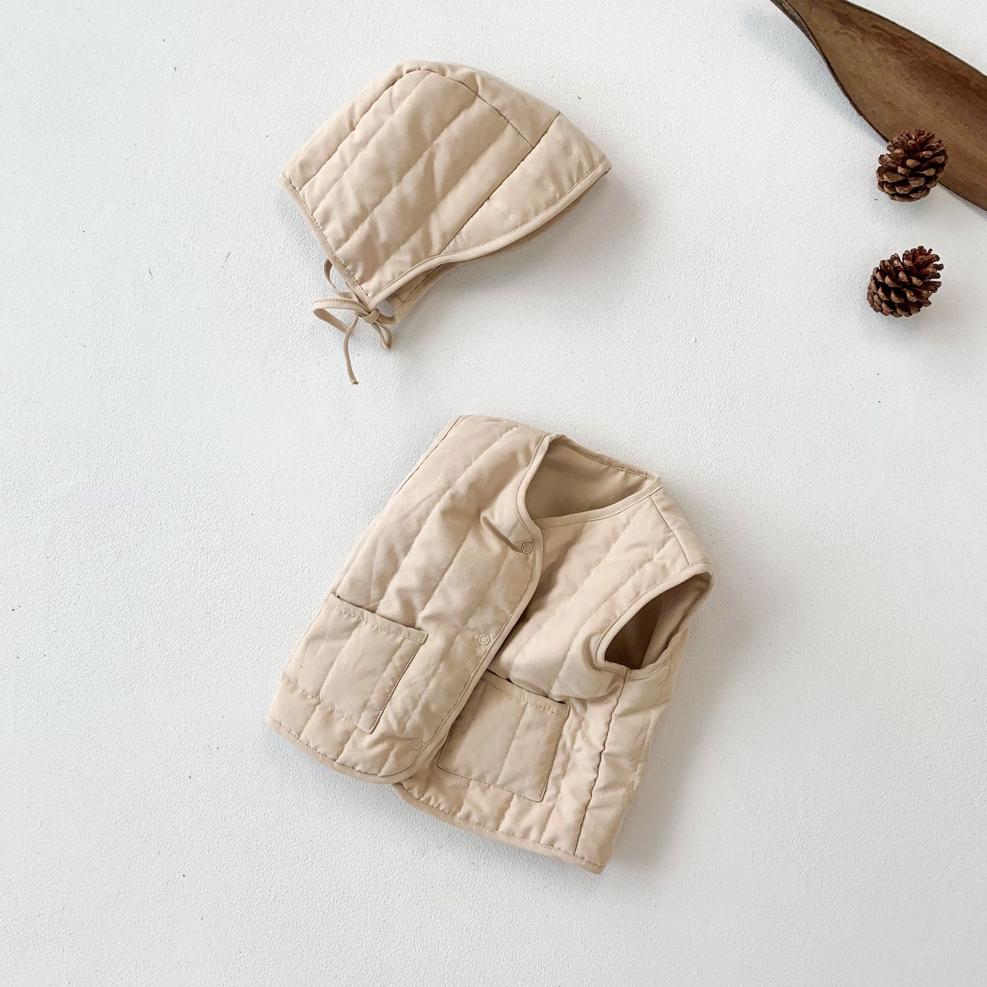 Korean Style Autumn and Winter Baby's Outer Wear Small Vest Solid Color Quilted Baby Vest Cotton-padded Coat Thickened Warm Children's Cotton Jacket