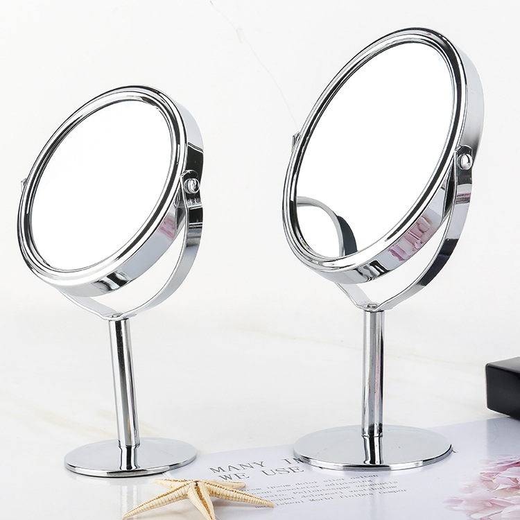 Desktop metal makeup mirror double-sided vanity mirror 360 ° rotating portable small mirror 1:2 magnification function mirror