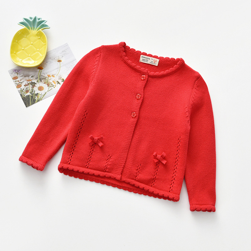 2023 spring new thick needle cotton girls sweater baby sweater Bow cardigan a generation of hair