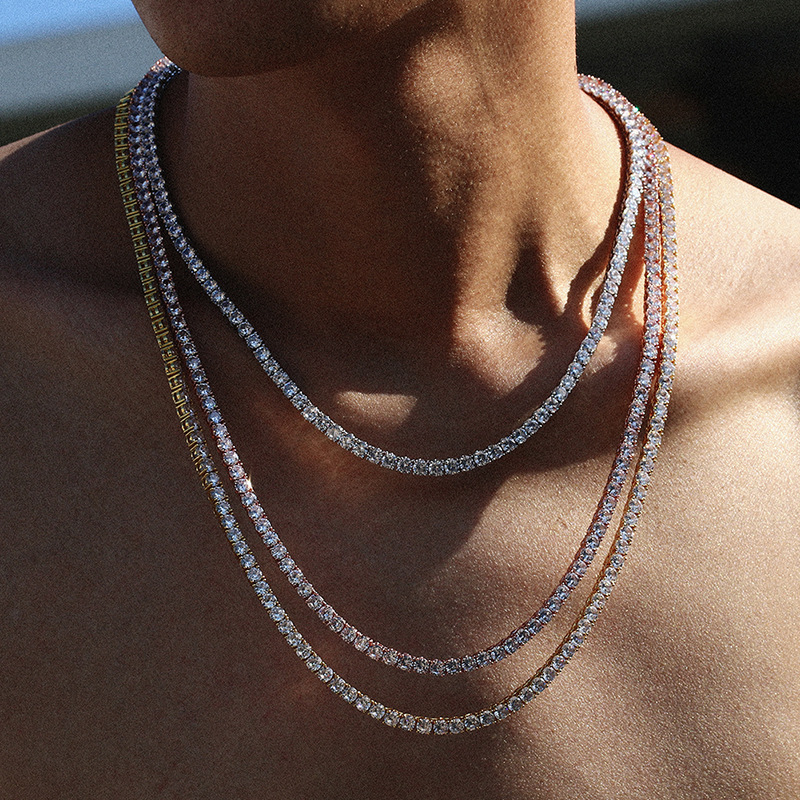 銅のヒップホップのアクセサリーのネックレスtennis chain3mm4mm5mmテニスチェーン銅はジルコンの単列ドリルチェーンを入れます。|undefined
