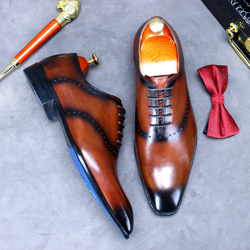 Men's Shoes Business Leather Shoes Oxford Vintage Gentleman Shoes Lace-up British Full Leather Casual Trendy Shoes