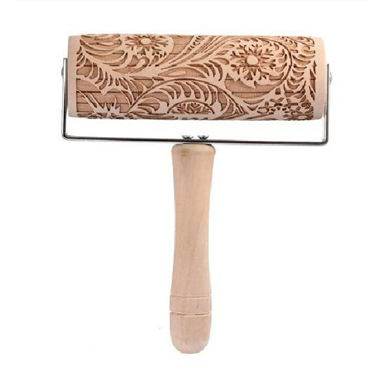 Hot Selling Christmas Elk Printing Rolling Pin Laser Carved Solid Wood Rolling Pin Baking Embossed Cookie Props