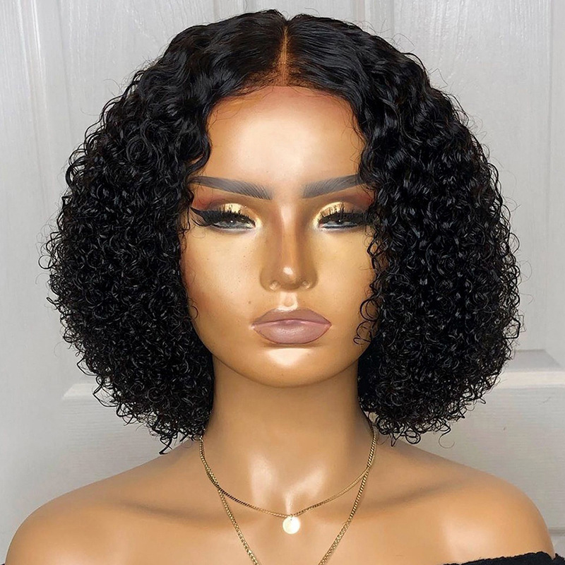 Europe and the United States wig set black short curly hair small volume chemical fiber high temperature silk headgear Yiwu manufacturers wholesale