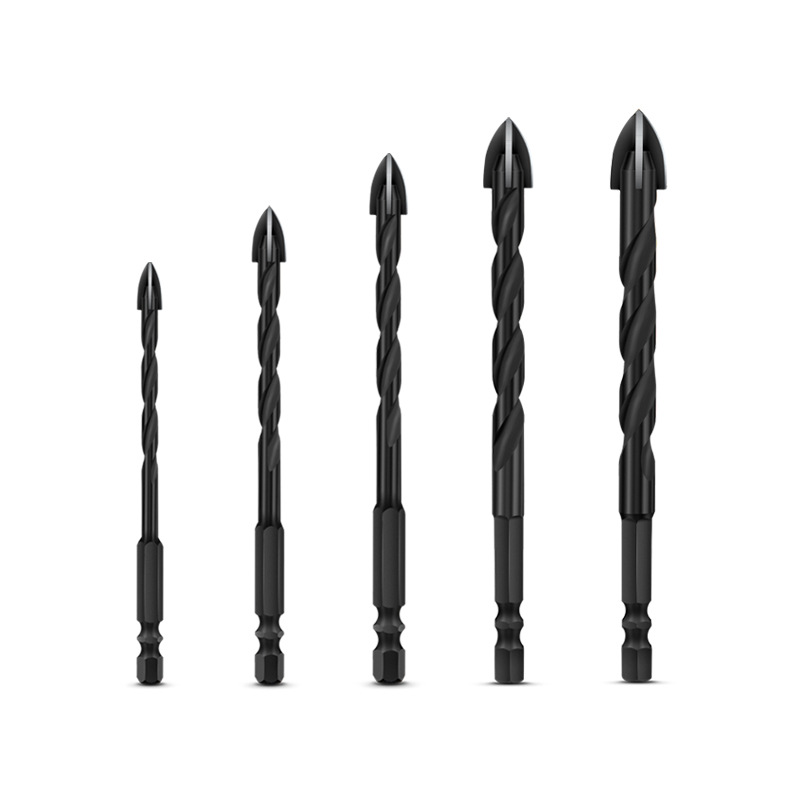 Four-blade 6 high-strength punching suit dry alloy lengthened hexagonal cross twist drill ceramic tile turning head