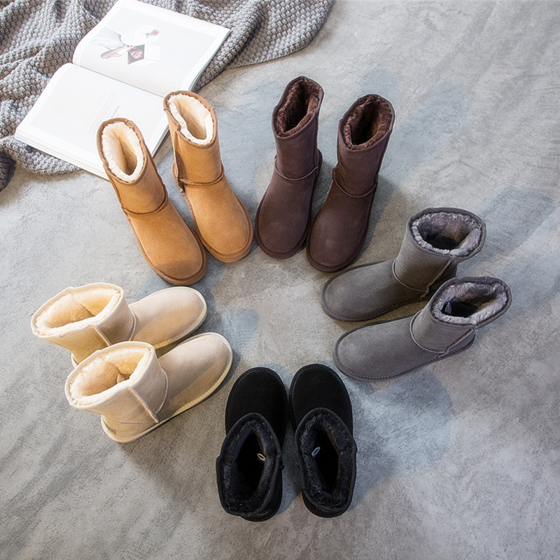 Winter New Warm XLL А UGG Snow Boots Women's Boots Cowhide Midi Boots Beef Sole Anti-slip Cotton Shoes iuggi