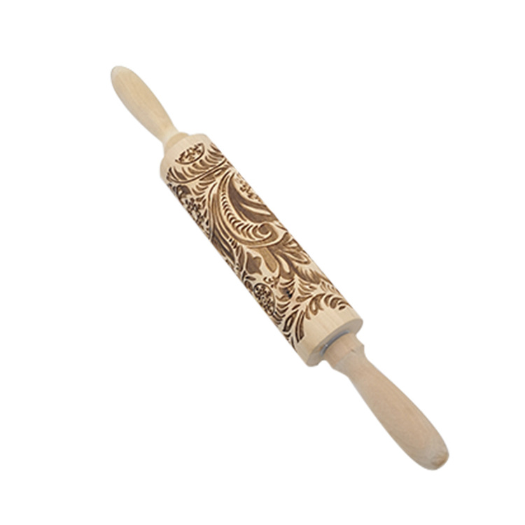 Hot Selling Christmas Elk Printing Rolling Pin Laser Carved Solid Wood Rolling Pin Baking Embossed Cookie Props