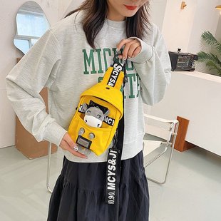 Bag Women's 2020 New Fashionable Korean Style Cyber Celebrity Shoulder Chest Bag Cute Cartoon Trendy Japanese Doll Crossbody Small Bag
