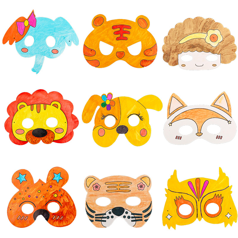 Blank graffiti mask kindergarten painting handmade diy art material animal cartoon children coloring mask