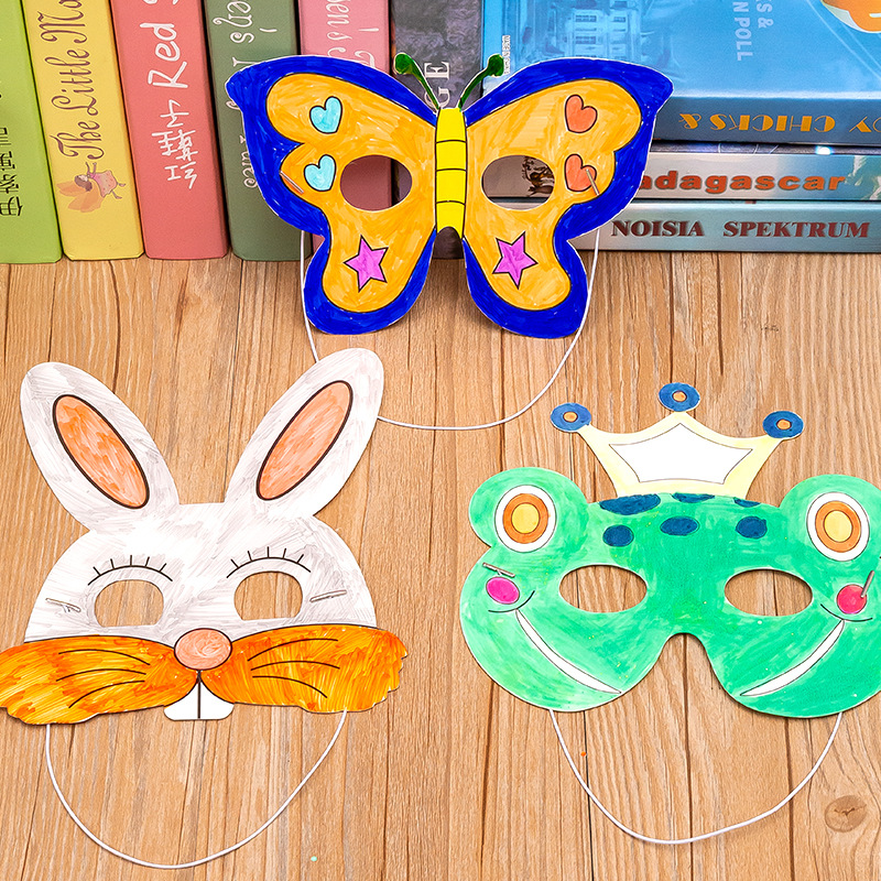 Blank graffiti mask kindergarten painting handmade diy art material animal cartoon children coloring mask