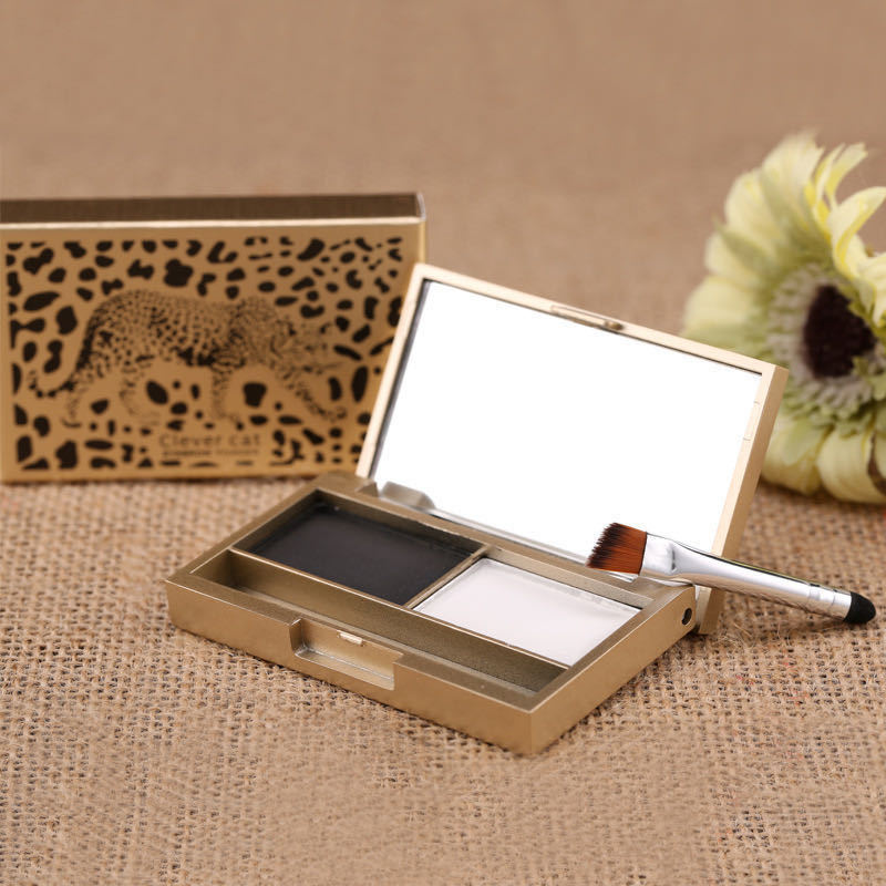 Chinese-made make-up smart cat leopard print sparkling three-dimensional two-color eyebrow powder easy-to-use toner delicate waterproof sweat-proof