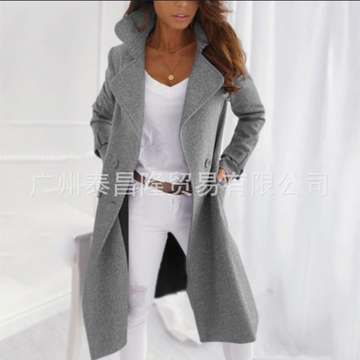 2021 Europe and the United States Amazon new wish explosions solid color lapel long woolen trench coat coat women's coat