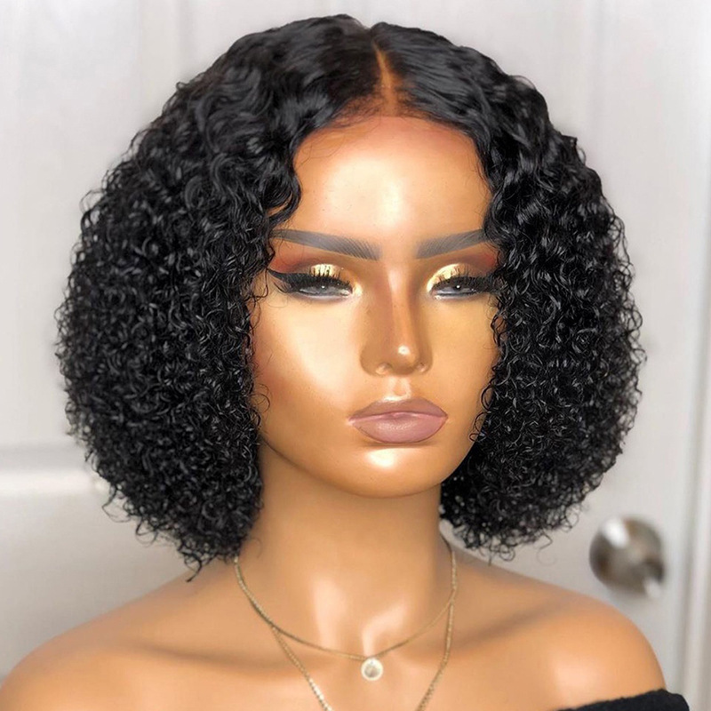 Europe and the United States wig set black short curly hair small volume chemical fiber high temperature silk headgear Yiwu manufacturers wholesale