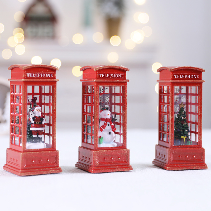 Christmas LED flame lamp decoration telephone booth small oil lamp props coffee shop KTV scene layout decorative wind lamp