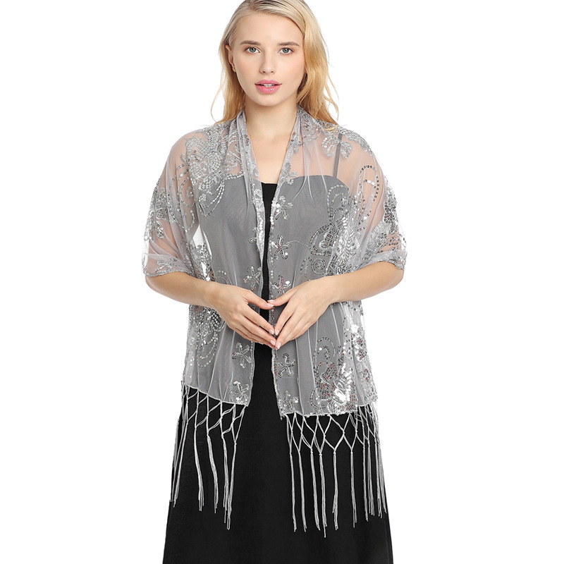Cross-border Hot Sequins Embroidered Tassel Shawl Evening Dress Party Dinner Shawl Female Bride Cheongsam Shawl