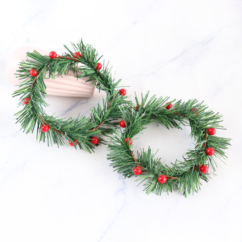 Christmas wreath simulation candle holder red berry wreath grass strip red berry pine needle home decoration price promotion_voghion.com