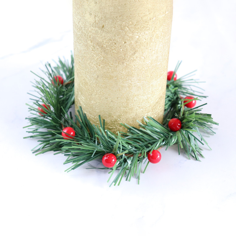Christmas wreath simulation candle holder red berry wreath grass strip red berry pine needle home decoration price promotion_voghion.com