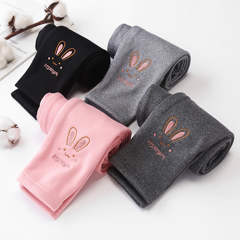 Girls' fleece-lined leggings winter children's cartoon outer wear warm trousers girls' elastic tight one-piece velvet pants wholesale