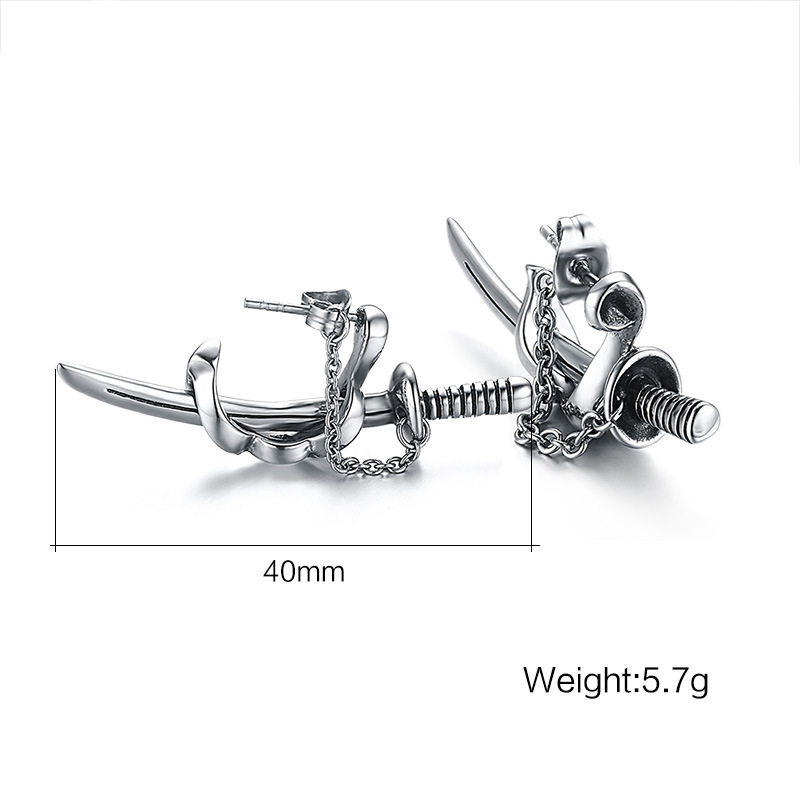 New products listed punk style men's sword earrings trendy men's earrings spot wholesale cross-border supply ES-123