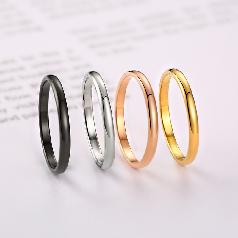 Plain ring fine ring female stainless steel couple glossy tail ring small finger 18K ring men and women titanium steel ring ins jewelry