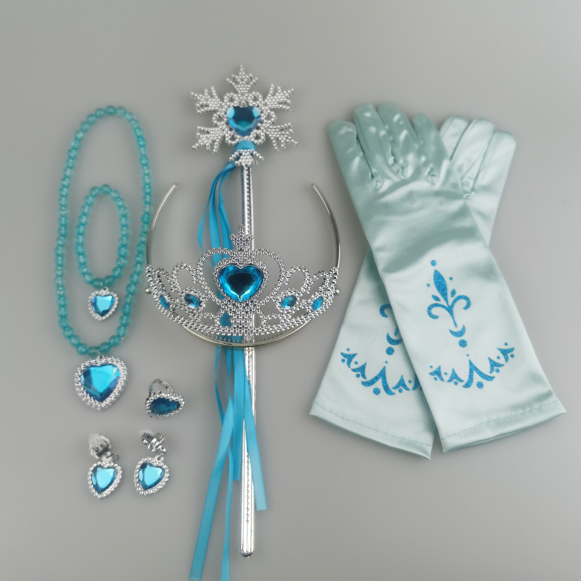 Frozen Princess Dress Accessories Children's Crown Necklace Earrings Fairy Stick Gloves Hair Accessories Set