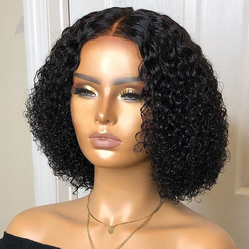 Europe and the United States wig set black short curly hair small volume chemical fiber high temperature silk headgear Yiwu manufacturers wholesale