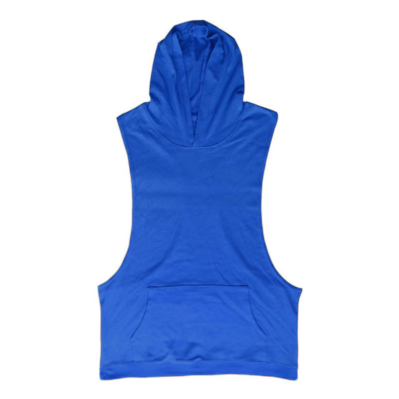 Muscle Fitness Sports Leisure Deep Digging Hooded Waistcoat Men's Summer Cotton European and American Trend Custom Logo