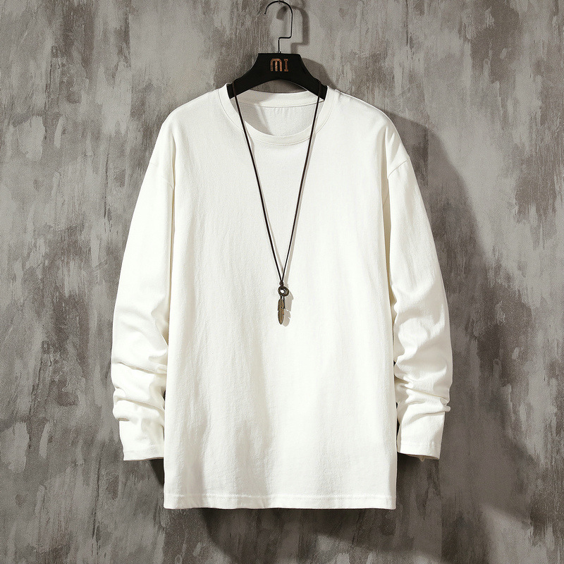 Cotton men's long-sleeved T-shirt 2023 Spring and Autumn new fashionable loose clothes solid color T-shirt plus size bottoming inner wear